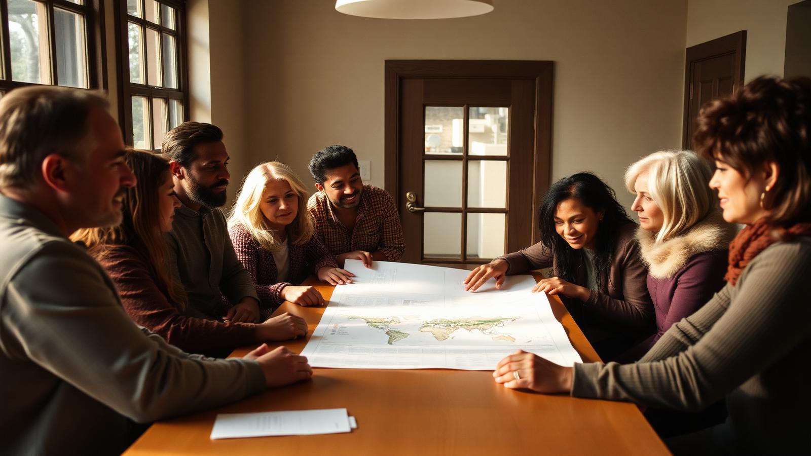 Community leaders and small business owners planning together around a table
